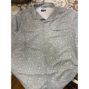 Habit Mens XL Fishing Shirt Gray Short Sleeve UPF 50+ Fly Lure Print TS10803